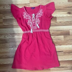 Be You Tiful Pink Embroidered Flutter Sleeve Tassel Mini Dress Womens Small